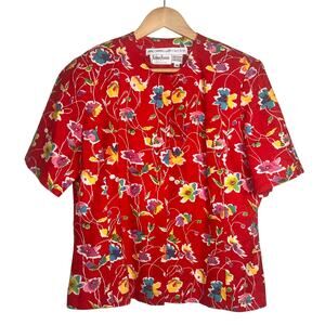Anne Crimmins For Umi Collections Vintage Floral Red Floral Blazer Top size 14